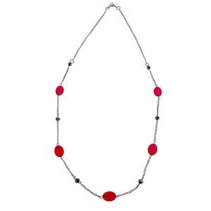 Vintage Paparazzi Glossy Glamorous Necklace Red Silver Tone Jewelry 17"